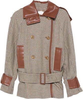 Zimmermann checked belted leather-trimmed jacket - Neutrals