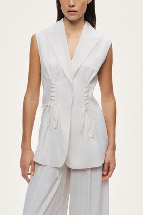 Nocturne Lace-Up Waist Tailored Vest in Ivory at Nordstrom, Size X-Small Eu