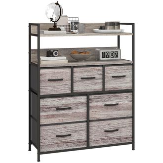 HOMCOM Bedroom Chest of Drawers 7 Drawer Dresser w/ Shelves - Grey Wood Effect | TJ Hughes