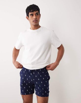 Polo Ralph Lauren Pantaloncini in jersey blu navy con logo iconico-Nero