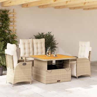 vidaXL Set De Comedor Jard&iacute;n Con Cojines 4 Pzas Rat&aacute;n Sint&eacute;tico Beige Vidaxl