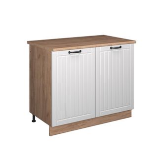 Vicco Mueble Bajo Para Fregadero Fame-line, Blanco Casa De Campo/roble Dorado, 100 Cm, Et Roble, Vicco