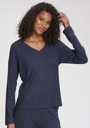 s.Oliver Pyjamaoberteil S.OLIVER, Damen, Gr. 32/34, dunkelblau, meliert, Rippware, Obermaterial: 92% Viskose, 8% Elasthan, meliert, l&auml;ssig geschnitten lang, V-