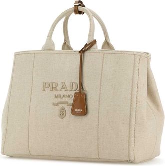 Prada Mens Sand Canvas Extra Large Prada Jardini&atilde;&uml;re Shopping Bag Naturale Coli-Vitello Borse A Mano