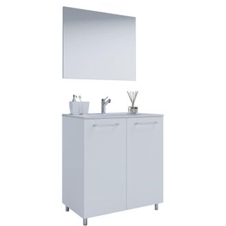 ebuy24 Ebuy24 - Vcm 3 Pcs Set 1 Lavabo Con Puertas Giratorias, 1 Espejo, 1 Lavabo Lavabo De Cer&aacute;mica Gabinete Inferior De Pie 80 Cm Juego De Muebles De Ba&ntilde;o 
