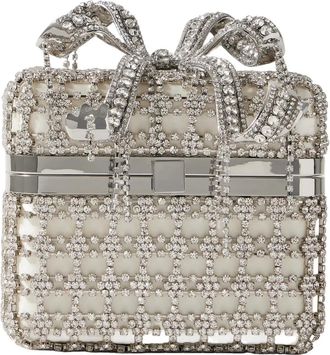 Self Portrait Crystal-Embellished Satin Box Clutch