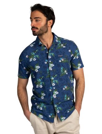 N-Z-A- NEW ZEALAND AUCKLAND Blauwe geprint bloemen casual overhemd New Zealand
