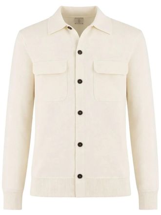 Eleventy Knitted Cream Button-Up Flap Pocket Shirt