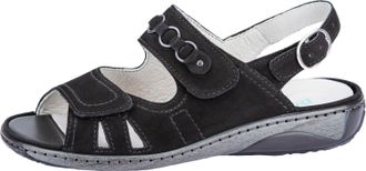 Waldl&auml;ufer Riemchensandale WALDL&Auml;UFER GARDA, Damen, Gr. 4,5 (37,5), schwarz, Nubukleder, Schuhe Riemchensandale, Sommerschuh, Sandalette, Keilabsatz, mit Druckkn