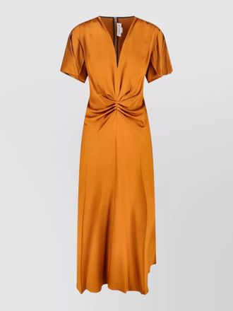 Victoria Beckham short sleeve pleated dress v-neckline