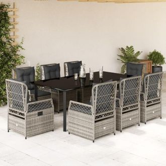 vidaXL Set Comedor Jard&iacute;n 9 Pzas Y Cojines Rat&aacute;n Sint&eacute;tico Gris Vidaxl