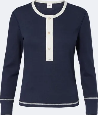 Chlo&eacute; Chlo&eacute; Ribbed-knit cotton jersey Henley shirt