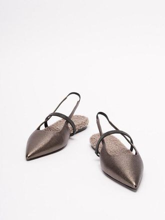 Brunello Cucinelli Pointed-Toe Leather Slingback Flat - Bronze