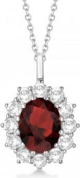 Allurez Oval Garnet and Diamond Pendant Necklace 14k White Gold (3.60ctw)
