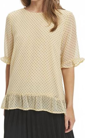 Ichi Elbow Sleeve Blouse Top In Yellow /black Polka Dot