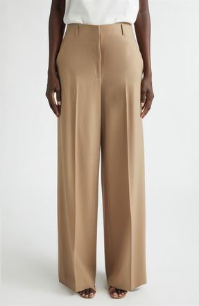 Lafayette 148 New York Thames Tropical Wool Blend Wide Leg Pants in Brownstone at Nordstrom, Size 10