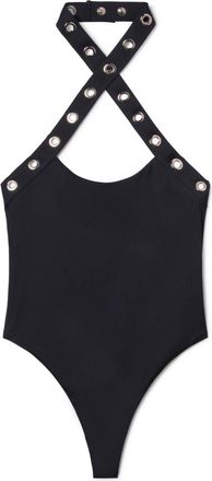 Off-white eyelet-embellished halterneck swimsuit - women - Elastane/Polyamide - 40 - Black