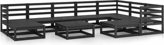vidaXL Vidaxl - Juego De Muebles De Jard&iacute;n 10 Pzas Y Cojines Negro Madera Pino