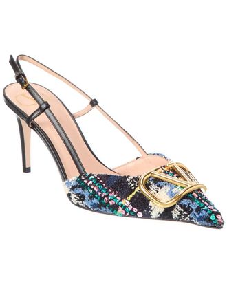Valentino Vlogo 90 Tweed & Leather Slingback Pump