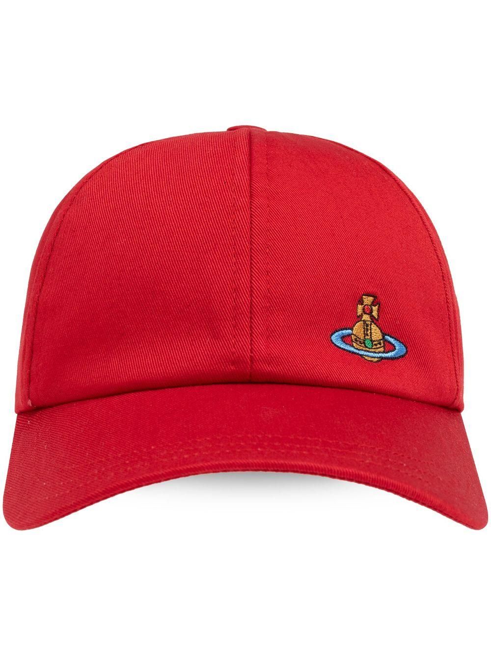 【VIVIENNE WESTWOOD】Logo Embroidered Cotton Cap Burgundy Burgundy Embroidered Cap by Vivienne Westwood on Sale