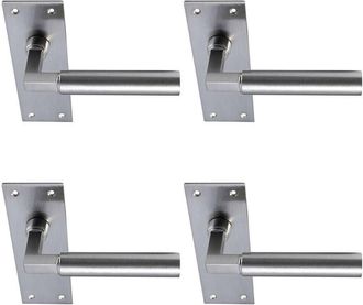 Loops 4x PAIR Round Bar Handle on Slim Latch Backplate 150 x 50mm Satin Nickel