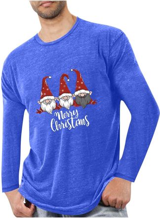 Generic Mens Christmas T Shirts Oversized Long Sleeve Round Neck Tops Lightweight Merry Christmas Santa Claus Pullover Casual Loose Sports Tshirts Comfortable