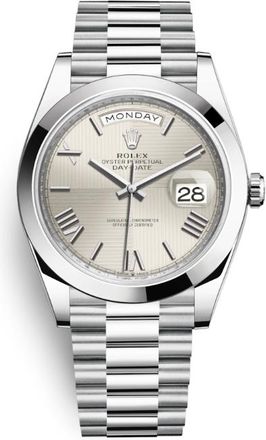 Rolex Day Date 40 Silver Dial Automatic Mens Platinum President Watch 228206SSRP