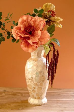 Kalalou Spun Bamboo Vase With Capiz Shell Detail