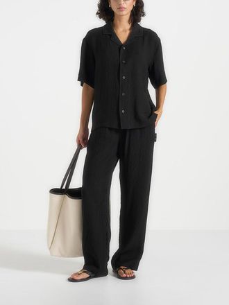Mani&egrave;re De Voir Addison Unisex Textured Relaxed Fit Trousers in Black at Nordstrom, Size Medium
