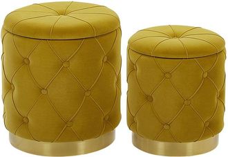 Beliani Beliani - Conjunto de pufs con almacenaje tapizados en terciopelo de poliéster amarillo mostaza con base dorada diseño retro Pueblo