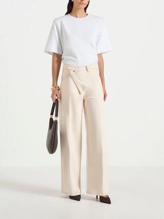 Mani&egrave;re De Voir Astrid Wrapover Wide Leg Jeans in Cream at Nordstrom, Size 12