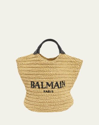 Balmain Cabas Mini Faux Raffia Top-Handle Bag