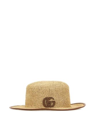 Gucci straw leather-trimmed hat - women - Straw/Calf Leather - S - Neutrals