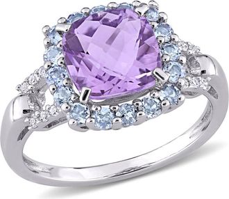 Amour Halo Diamond, Amethyst, and Cushion Cut Tanzanite Ring In Sterling Silver