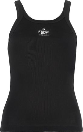 Fendi Ribgebreide Katoenen Jersey Tanktop - Dames - Tops zonder mouwen - Zwart - M - Katoen - Tops