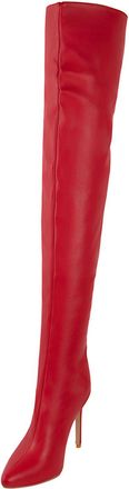 Generic Red,8.5 UK,Over The Knee High Boots for Women Back Zipper Pointed Toe Stiletto High Heel Leather PU Stretch Comfy Long Boot Party Dress Shoes
