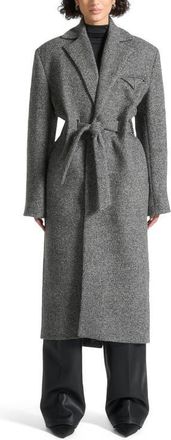 Mani&egrave;re De Voir Jena Wide Shoulder Wool Coat with Cinch Belt in Grey at Nordstrom, Size Large