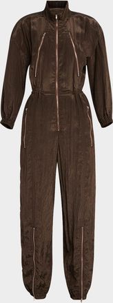 A.L.C. Gavin Long-Sleeve Satin Zip Jumpsuit