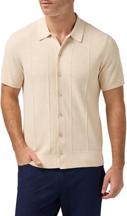Mizzen+Main Ashe Cotton Blend Performance Short Sleeve Button-Up Sweater in Oat Heather at Nordstrom, Size X-Large
