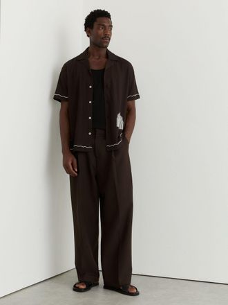 Reiss Dark Brown Textured Motif-print Cuban-collar Shirt, Xxl