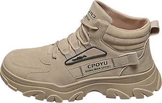 Generic Winter Men Fashion Walking Sneakers Comfortable Non Slip Leather Casual Athletic Work Tennis Footwear for Daily Use (Khaki, 7. 5)