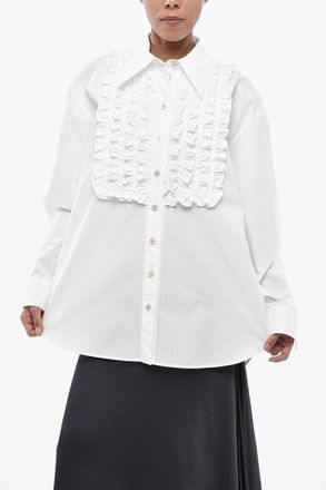 Valentino Camicia rouches Cannol&eacute; in Popeline di Cotone con Bottoni Gioiello Valentino