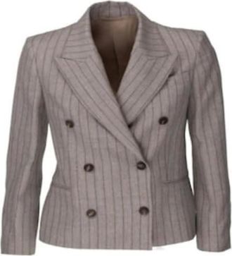 Brunello Cucinelli Womens Taupe Wool Double Breasted Jacket, Size 42