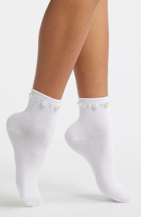 Stems Faux Pearl Embellished Quarter Socks in Ivory at Nordstrom