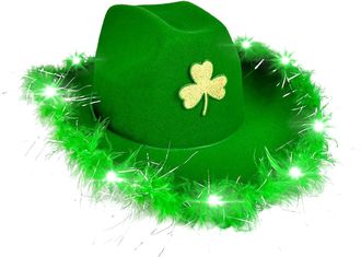 Generic St Patricks Day Outfits, Green Irish Shamrock Cowboy Hat for Adults, Fancy Dress Accessory, Lucky Clover Party Hat for St Paddys Day Parade