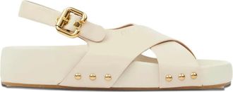 Chloé Mae cross-strap studded sandals - women - CALFSKIN/Lambskin/Thermoplastic Polyurethane (TPU) - 36 - Neutrals