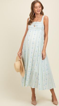 Pinkblush Cotton Floral Square Neck Sleeveless Maxi Dress in Light Blue at Nordstrom, Size Large