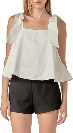 English Factory Bow Shoulder Sleeveless Cotton Top in Off White at Nordstrom, Size X-Small