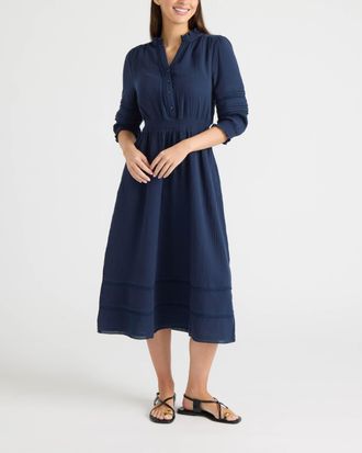 Ellen Tracy Womens Button Front Double Gauze Dress