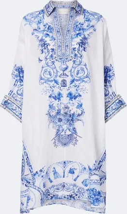 Camilla Floral crystal-embellished linen kaftan